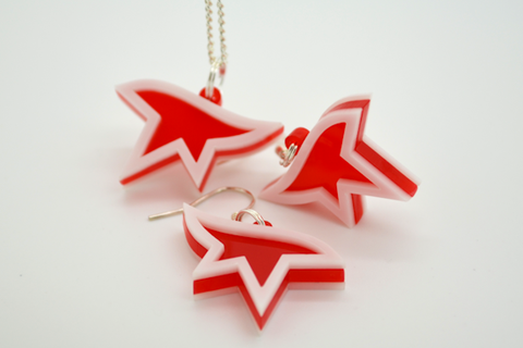 Mirror's Edge Necklace and Earrings Set - Laser Cut Acrylic Videogame Jewelry