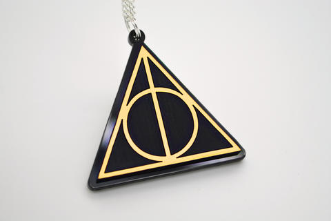 Harry Potter Deathly Hallows Laser Engraved Gold Acrylic Necklace