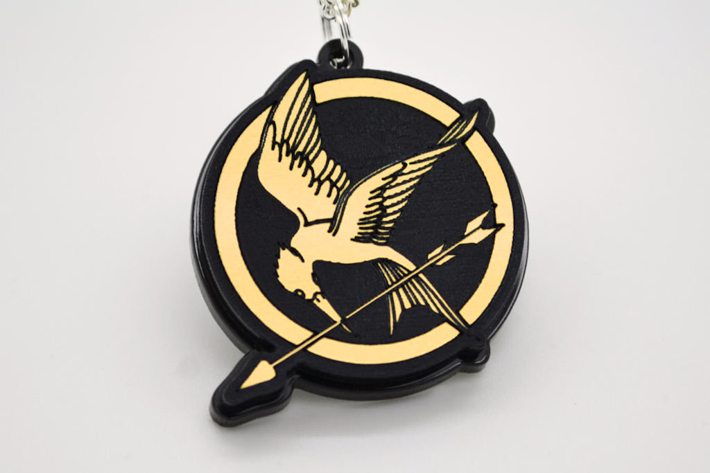 Hunger Games Mockingjay Necklace - Laser Engraved Gold Acrylic