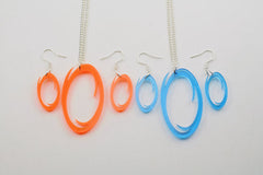5 Dollars off Two Sets - Laser Cut Orange and Blue Portal Best Friend Necklaces and Two Pairs of Portal Earrings