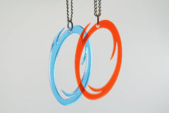 5 Dollars off Two Sets - Laser Cut Orange and Blue Portal Best Friend Necklaces and Two Pairs of Portal Earrings