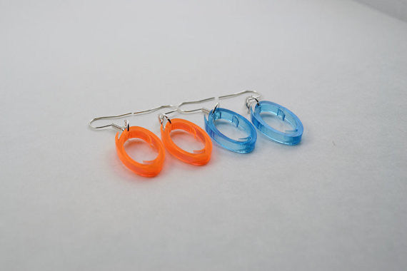 Two Pairs of Orange and Blue Friendship Portal Earrings Set - Lasercut Acrylic Best Friend Earrings Set - GLaDOS