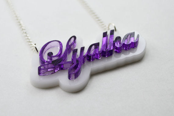 Laser Cut Acrylic Name Necklace - Custom Style and Color