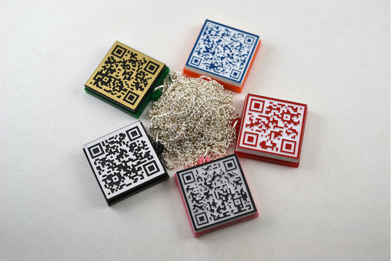 MECARD QR Code Necklace - Your Name - Cellphone - Email - URL – LicketyCut