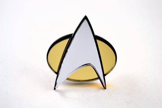 Star Trek Com Badge - Laser Cut Mirrored Acrylic TNG Era Pinback