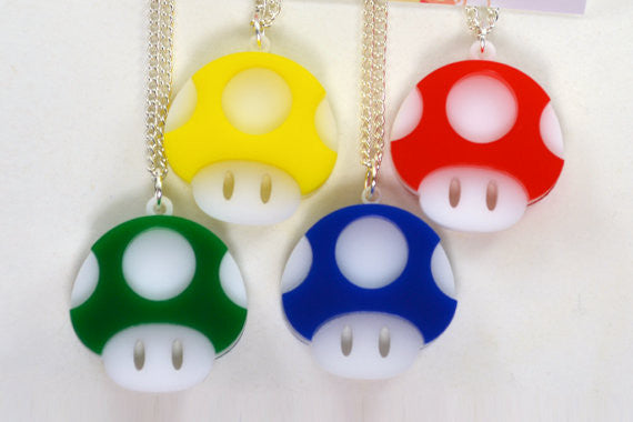 Nintendo Mario Power Up Mushroom Laser Cut Acrylic Necklace