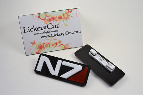 Mass Effect N7 Pin Backed Badge - Laser Cut Acrylic