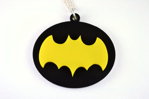 Reversed Retro Batman Symbol Pendant Necklace - Laser Cut Acrylic