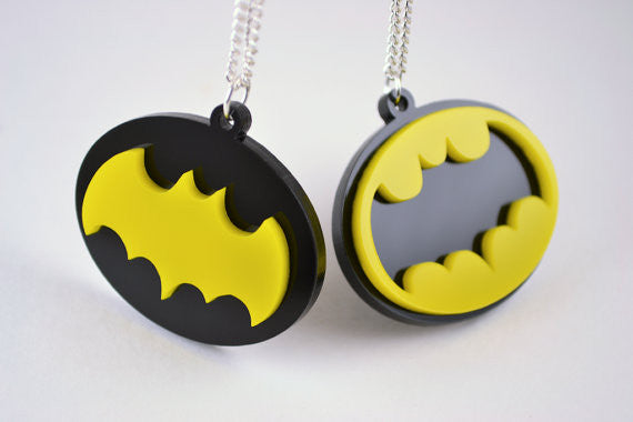 Pair of Retro Batman Symbol Pendant Friendship Necklaces - 4 Dollar Discount