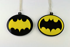 Pair of Retro Batman Symbol Pendant Friendship Necklaces - 4 Dollar Discount