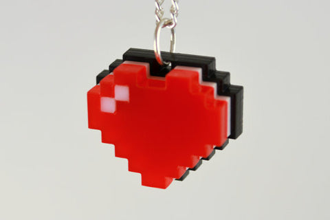 Laser Cut Acrylic Pixel Heart Necklace - Legend of Zelda Health Heart Necklace