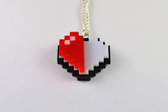 Half Pixel Heart Necklace - Laser Cut Acrylic - Legend of Zelda Health Heart Necklace