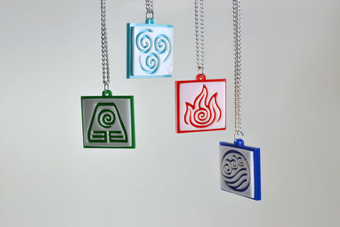 Avatar Element Bending Friendship Pendant Necklace Set - Laser Cut Acrylic