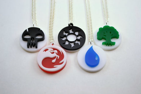 Set of 5 Magic The Gathering Mana Symbol Friendship Necklaces - Laser Cut Acrylic