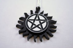 Supernatural Necklace - TV Pentagram Charm - Laser Engraved Acrylic Medallion - Laser Cut