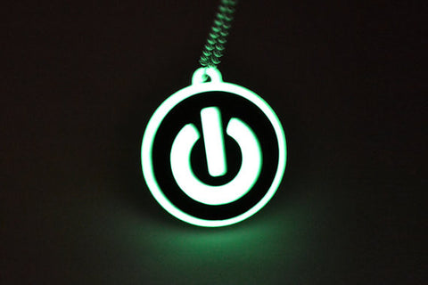 Glow in the Dark Power Button Necklace - Laser Cut Acrylic Fun