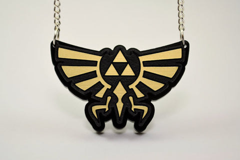 Zelda Hyrule Triforce Necklace -Laser Engraved Hyrule Crest