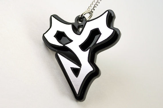 Final Fantasy Tidus Pendant Necklace - Laser Cut Acrylic - Laser Engraved Silver on Black