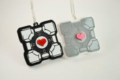 Portal Companion Cube Necklace - Black and White - Laser Engraved Acrylic