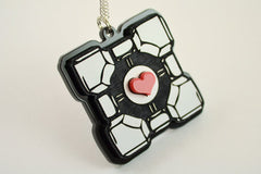 Portal Companion Cube Necklace - Grey - Laser Engraved Acrylic