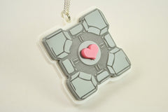 Portal Companion Cube Friendship Necklaces - 25% Sale - Laser Engraved Acrylic