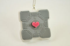 Portal Companion Cube Necklace - Grey - Laser Engraved Acrylic